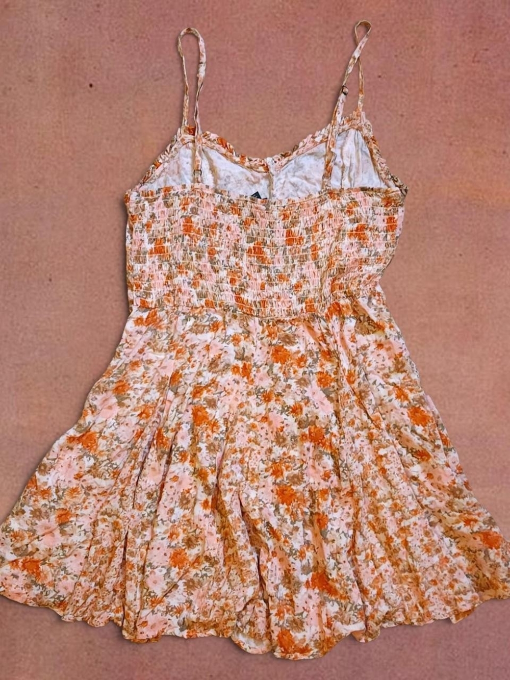 Cream & Pink Floral Spaghetti Strap Mini Dress Sweetheart Neck - Picture 2 of 4